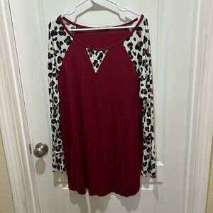 HEIMISH USA Burgundy and Leopard Long Sleeve Top